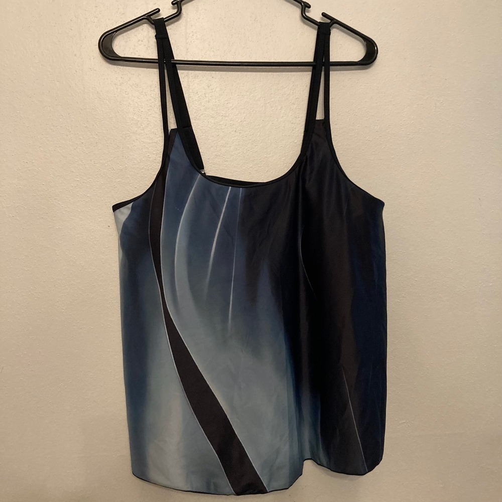 Unbranded Tankini Swim Top Women XL Blue Abstract Wave Adjustable Good Condition